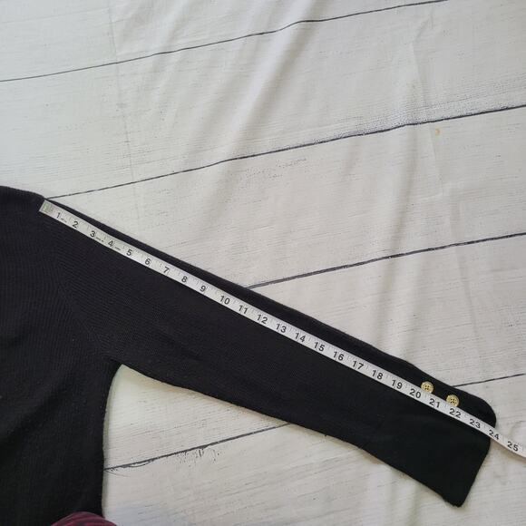 Calvin Klein Size M Black Tunic Sweater Gold Button Contrast Detail Sleeves - Picture 5 of 10